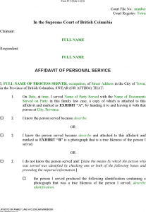 purchase agreement sample british columbia affidavit of personal service form