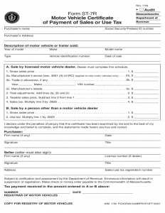purchase order forms motor vehicle certificate of payment of sales or use tax l
