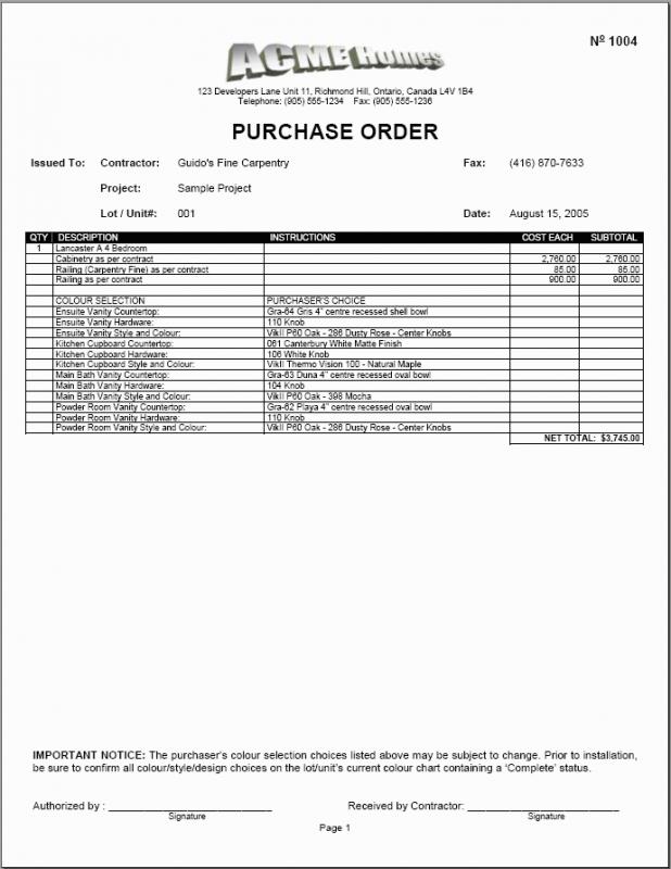 purchase order sample