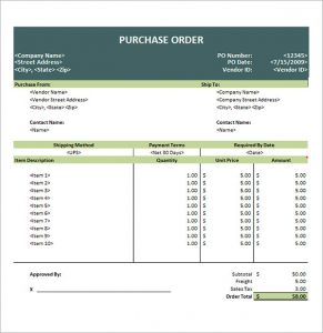 purchase order sample international purchase order template