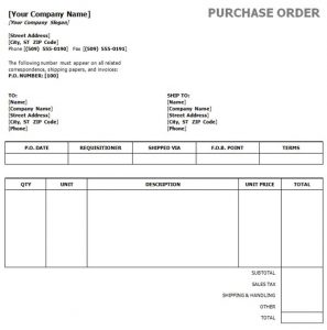 purchase order template word purchase order template image