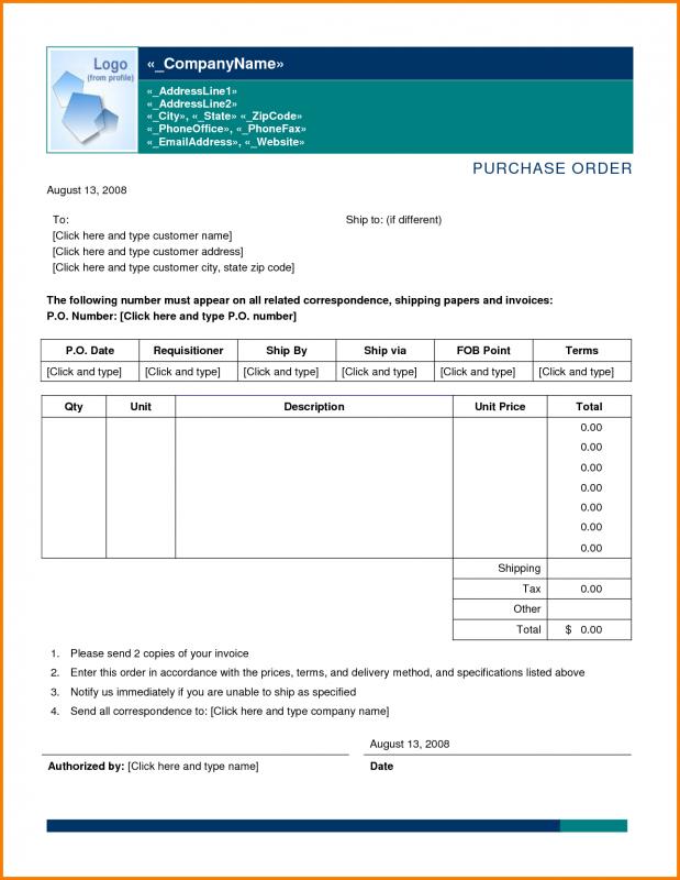 purchase order template word