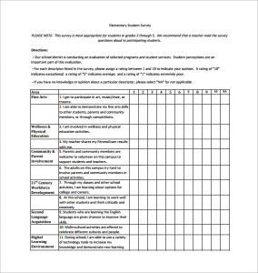 questionnaires templates word elementary student survey free pdf