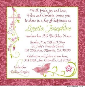 quinceanera invitations templates chic butterfly th birthday mass invitation pink green girl cross