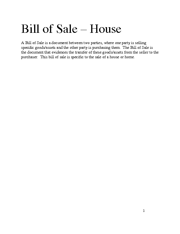 real estate bill of sale