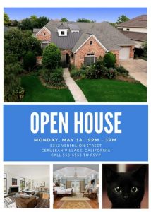 real estate open house flyer vermilion streetcerulean village californiacall to rsvp