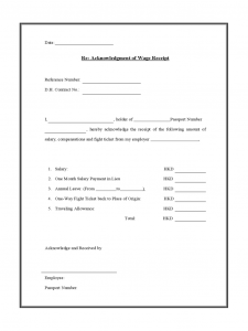 receipt for rent acknowledgment of wage receipt d