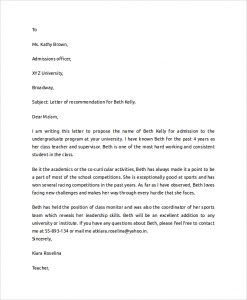 recommendation letter for college college student recommendation letter
