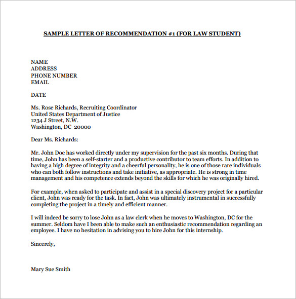 recommendation letter for college
