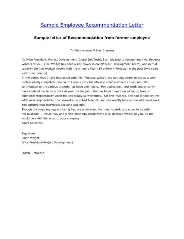 Recommendation Letter For Employee | Template Business
