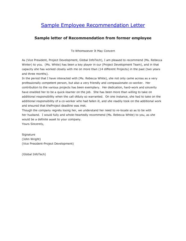 recommendation letter for employee