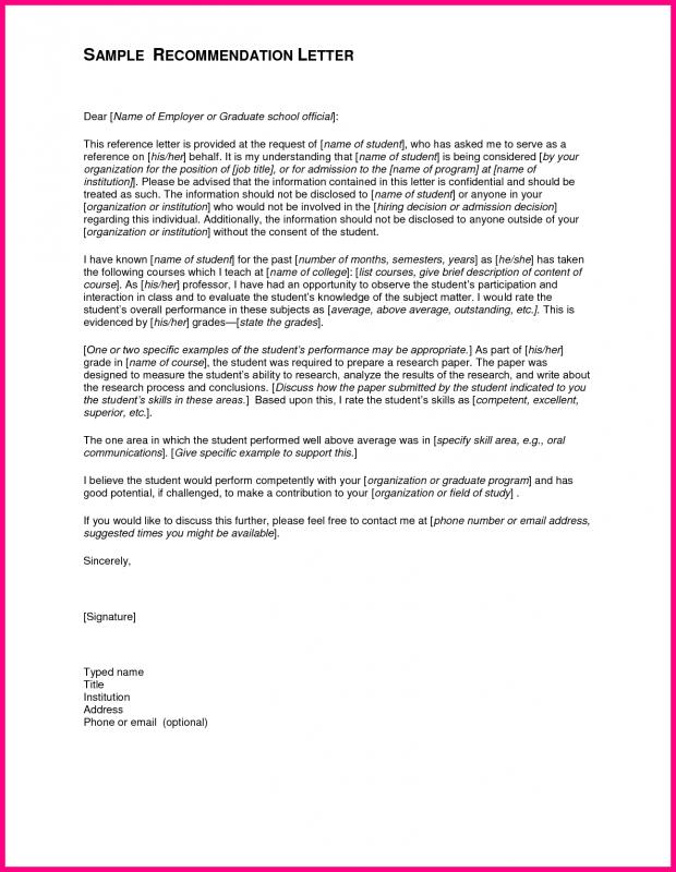 recommendation letter for student going to college