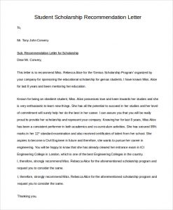 recommendation letter for student scholarship letter of recommendation for student scholarship