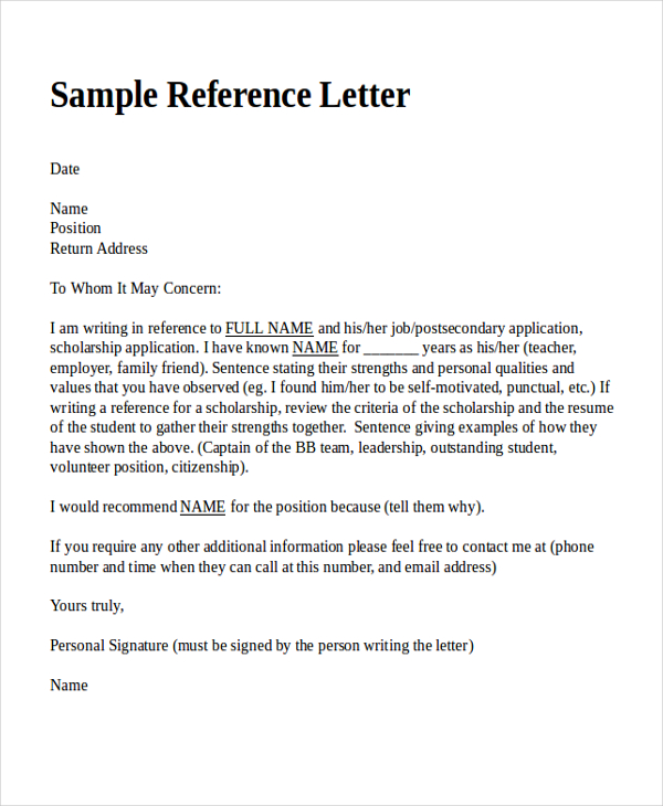 reference letter format