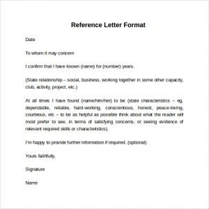 reference letter format simple reference letter format