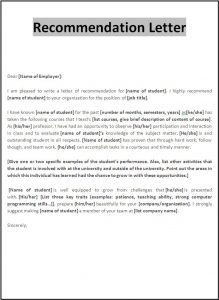 reference letter templates recommendation letter template