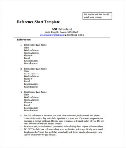 reference sheet template job reference sheet pdf template free download