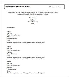 reference sheet template reference sheet example