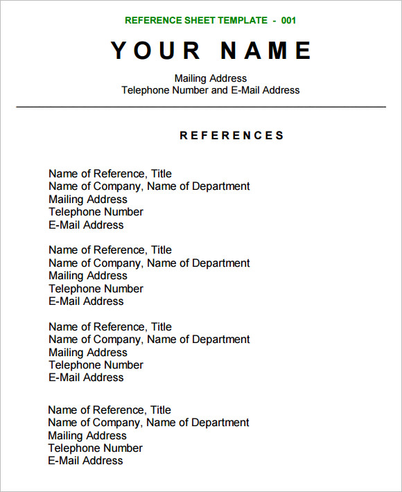 reference sheet template