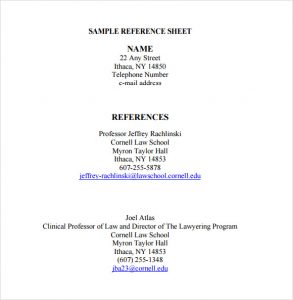 reference sheet template sample reference sheet template