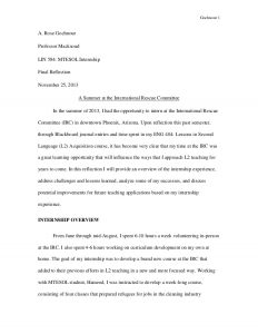 reflection essay samples irc internship reflection