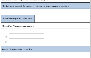 registration form template contractor registration form