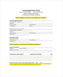 registration form template free printable camp registration form template