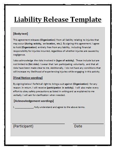 release of liability form template