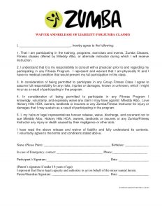 release of liability form template waiver of liability for zumba classes at hickory hills