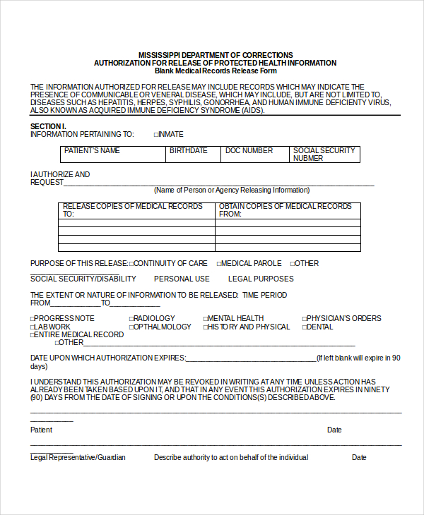 release of medical records form