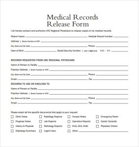 release of medical records form medical records release form example
