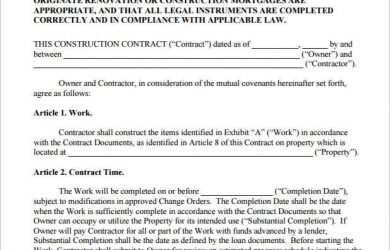 remodeling contract template free download construction contract template word