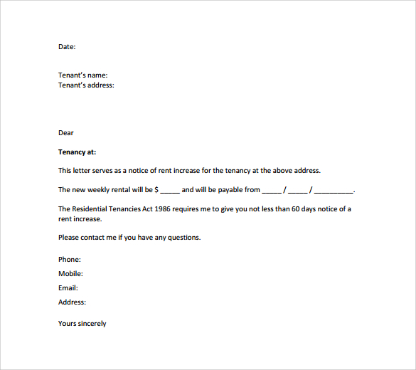 rent increase letter template