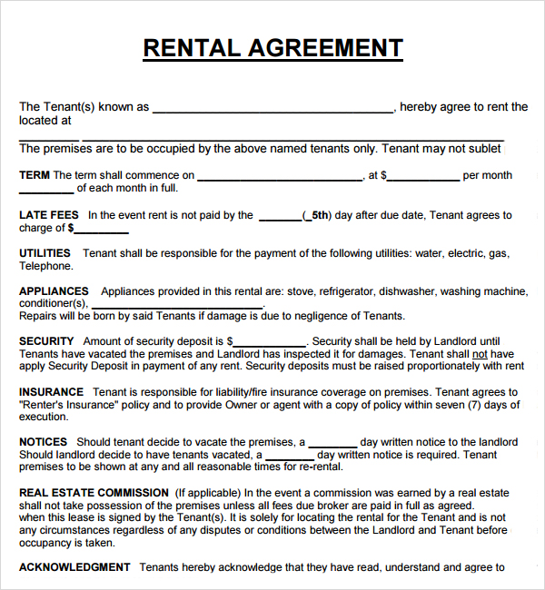 rental agreement format