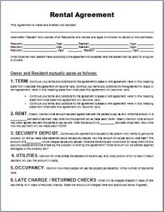 rental agreement template word rental agreement form