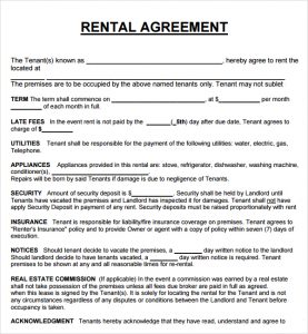 rental agreement template word rental agreement template