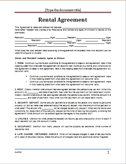 rental agreement template word