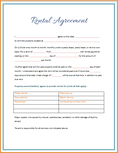 rental agreement template word