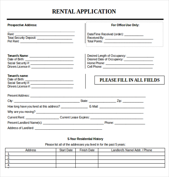 rental application form word