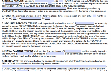 rental lease agreement california standard residential lease agreement template 815x1024