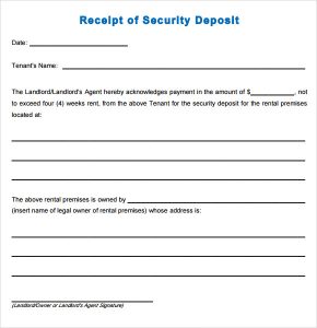 rental payment receipt deposit receipt sample