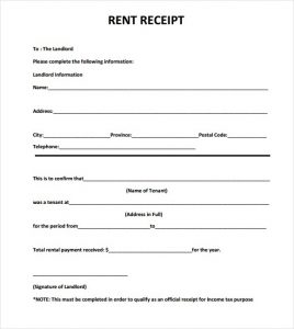 rental payment receipt rent receipt