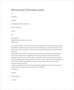 rental termination letter rental lease termination letter