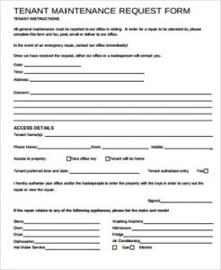 repair order forms tenant maintenance request form