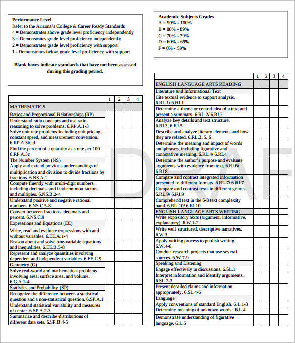 report card template