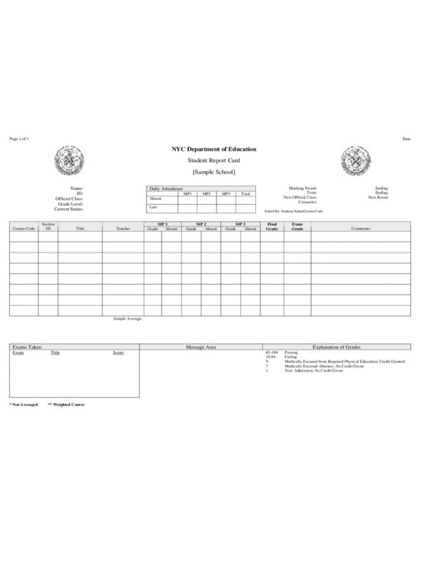 report card templates
