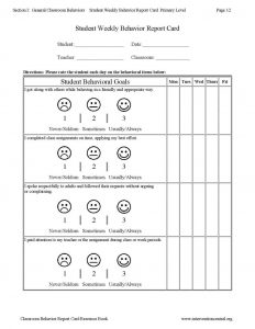 report card templates student weekly behavior report card
