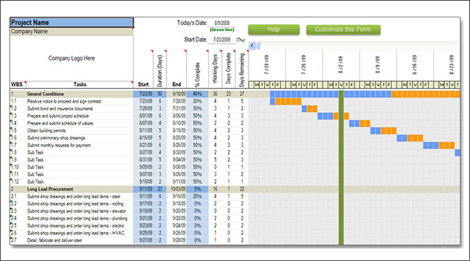 residential construction schedule template excel