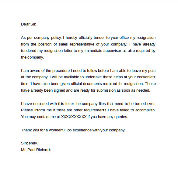 resign letter template