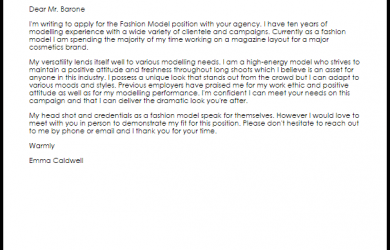resignation letter email fashion model